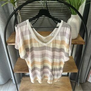 Splendid Relaxed Striped V-Neck Women's Top in Neutral Pastels size Medium